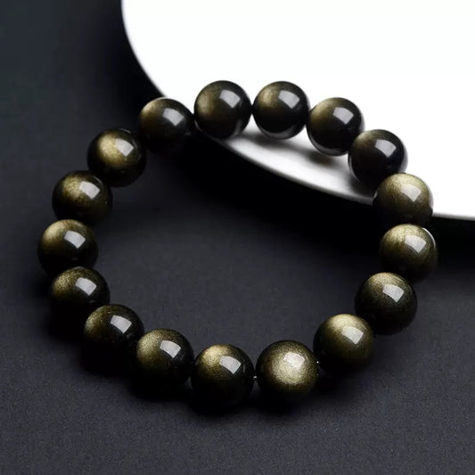 Night Guardian Natural Black Gold Obsidian Bracelet – Protection, Shield Against Negativity & Energy Purification